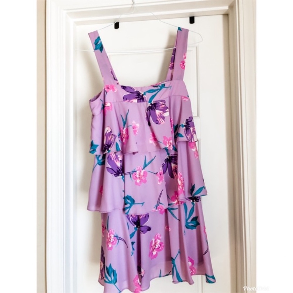 Lavender Floral Print Tiered Dress